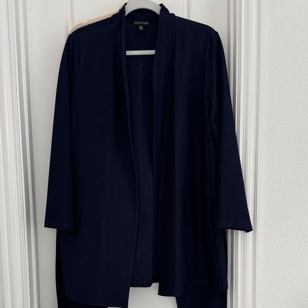 Eileen Fisher Dark Navy 2-pc  Knit Dress Suit EUC Large